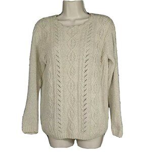 Tulchan Knit Sweater Scallop Neckline Size S Tan Gray Long Sleeve Cotton Blend